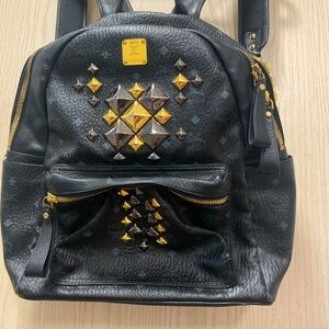 MCM  Black Retro Stud Stark in Visetos Backpack